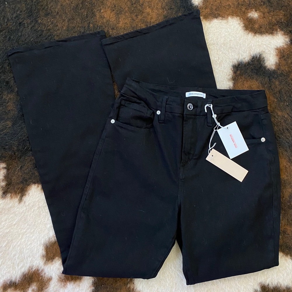 NWT Good American Good Flare Black Jeans 14 32